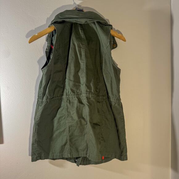 Market & Spruce Olive Green Hooded Utility Vest | Drawstring Anorak Gilet (Sz M) - Picture 4 of 7
